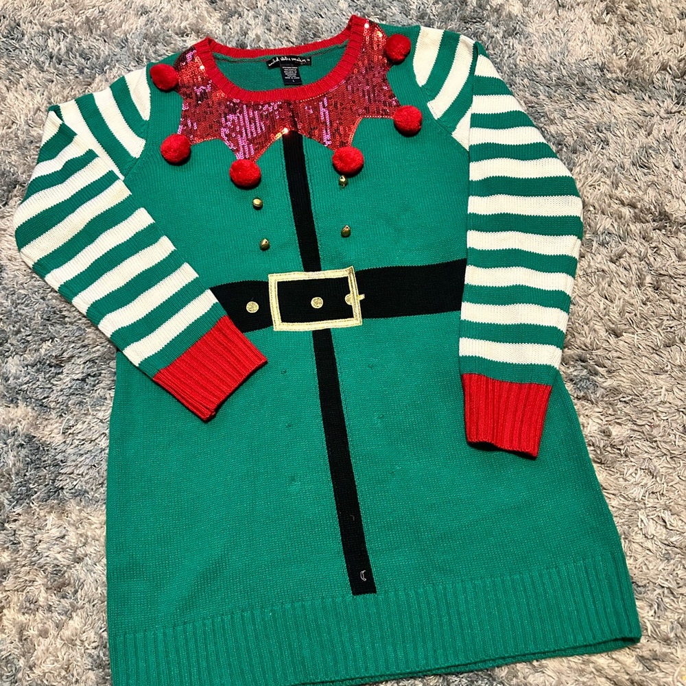 Festive Green and Red Sweater Dress
